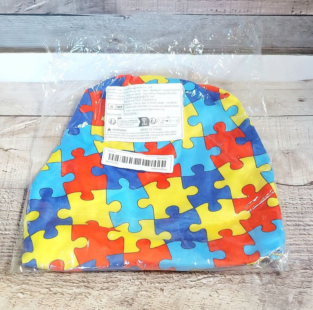 Colorful Stretchy Puzzle Print Beanie Hat Autism Awareness Unisex